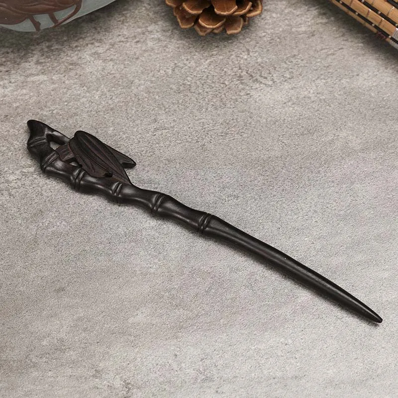 Handmade Carving Ancient Chinese Hairpin Black Sandalwood Hair Forks Clips Women Girls Hanfu Dress Wooden Hair Styling Ornaments image 3