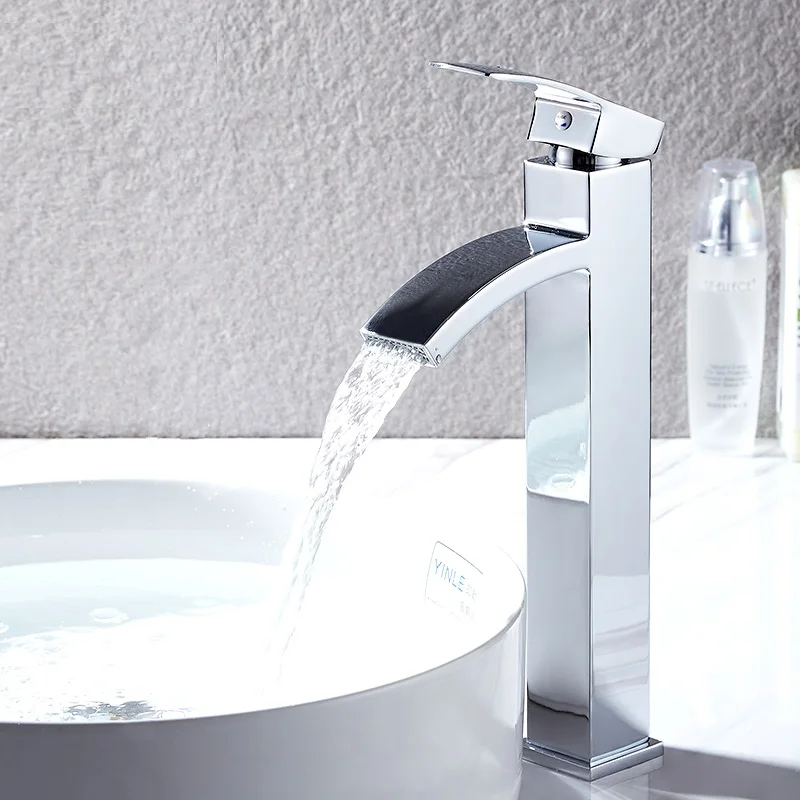 

Oil Rubbed Bronze Bathroom Basin Faucet Chrome Plating Brass Hot Cold Wash Mixer Crane Tap Squar Waterfall Sink Faucets