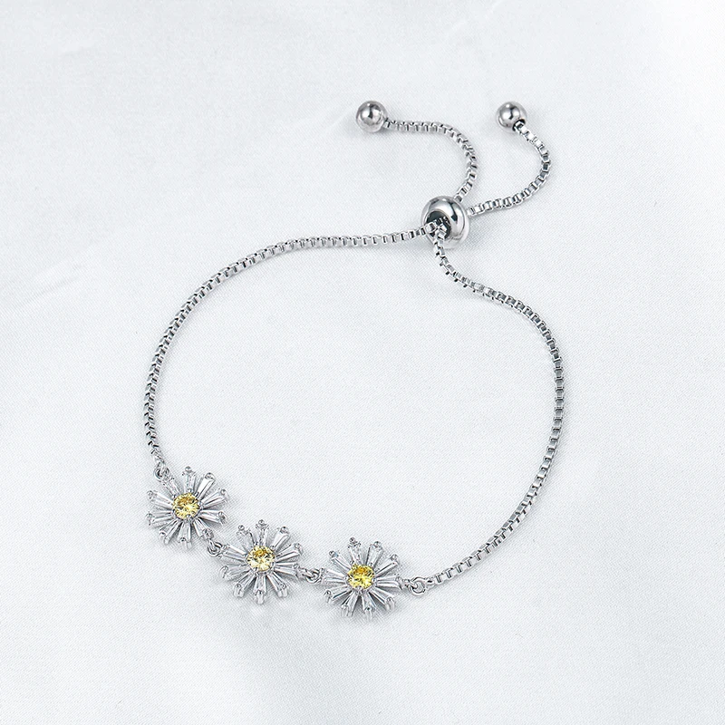 WEIMANJINGDIAN Brand New Arrival Cubic Zirconia CZ Crystal Daisy Flowers Adjustable Bracelets for Women or Girls Jewelry Gifts