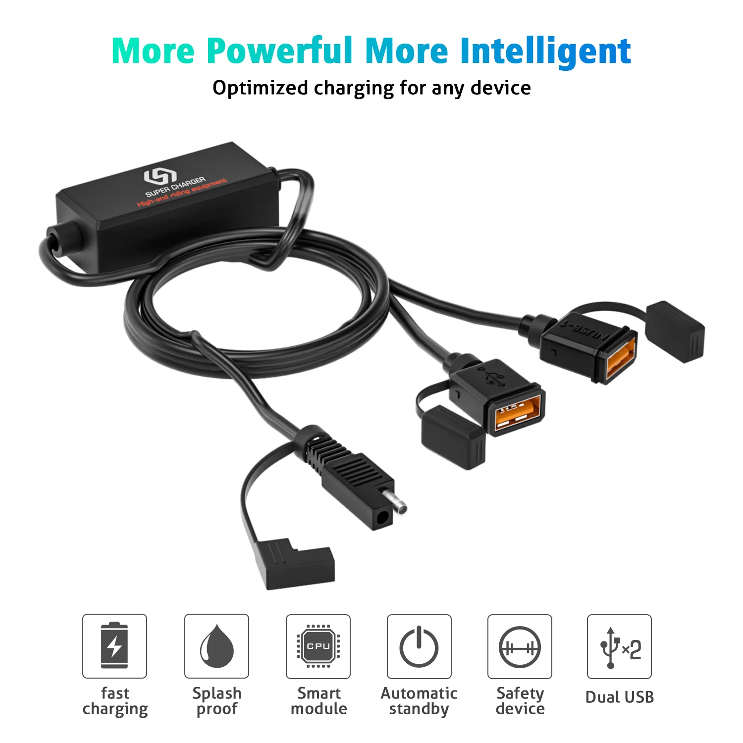 Motorcycle USB Fast Charger SAE To USB Adapter Quick Disconnect Plug Waterproof 36W QC3.0 Quick Charge 3.0 Built-in Smart Chip