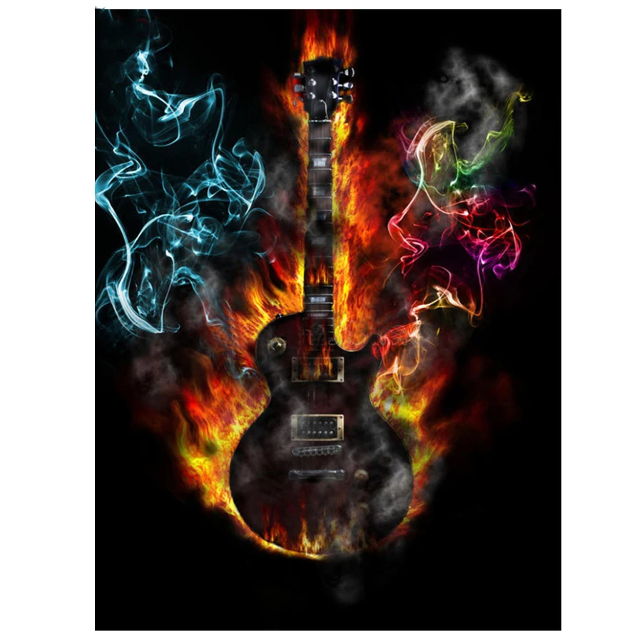 

Color Flame Guitar Diamond Embroidery Full Round Diamond Paintings Full Square Drill 5d Diy Mosaic Painting By Numbers
