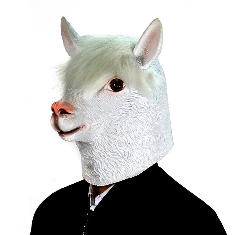 Funny Alpaca Latex Animal Head Mask Grass Mud Horse Halloween Costume Party Props Adult Kids Mask Halloween Costume Accessory