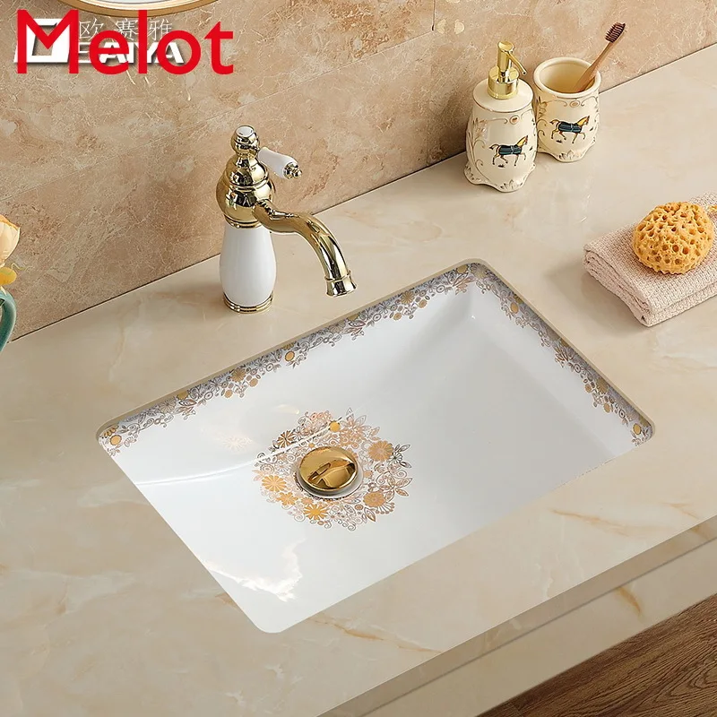 Ceramic Square Wash Basin Bathroom Embedded Wash Basin Domestic European-Style under-Table Basin Wash Basin Washstand