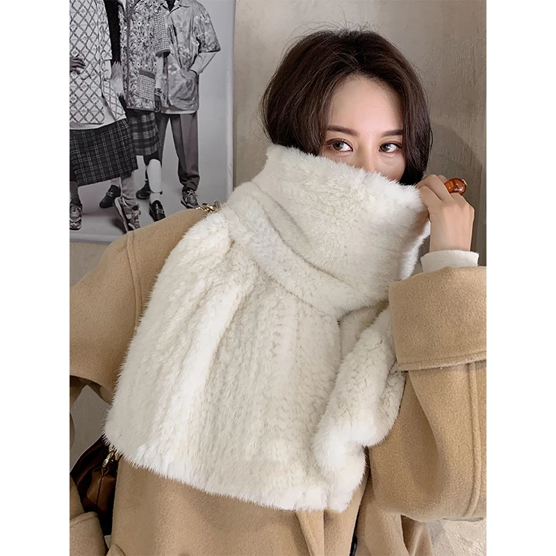 

Women Long Genuine Mink Fur Scarf Winter Neck Warm Fashionable Luxurious Knitted Bridal Party Furry Stole Wraps