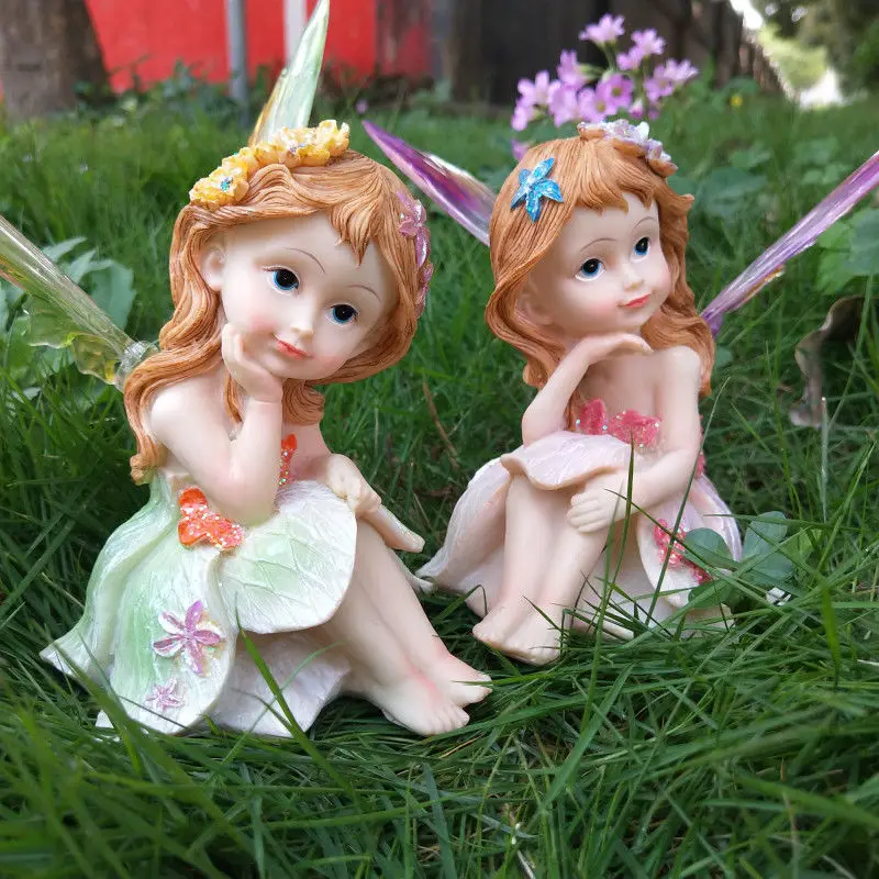 Pastoral Cute Flower Fairy Resin Accessories Art Home Balcony Figurines Decoration Outdoor Garden Courtyard Sculpture Adornments