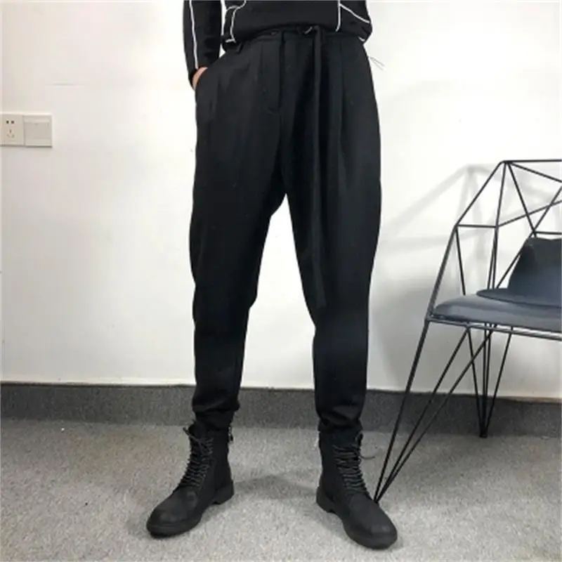 

Winter original dark cloth fabric simple casual trousers harajuku fashion brand pure color optional bound leg pants fashion