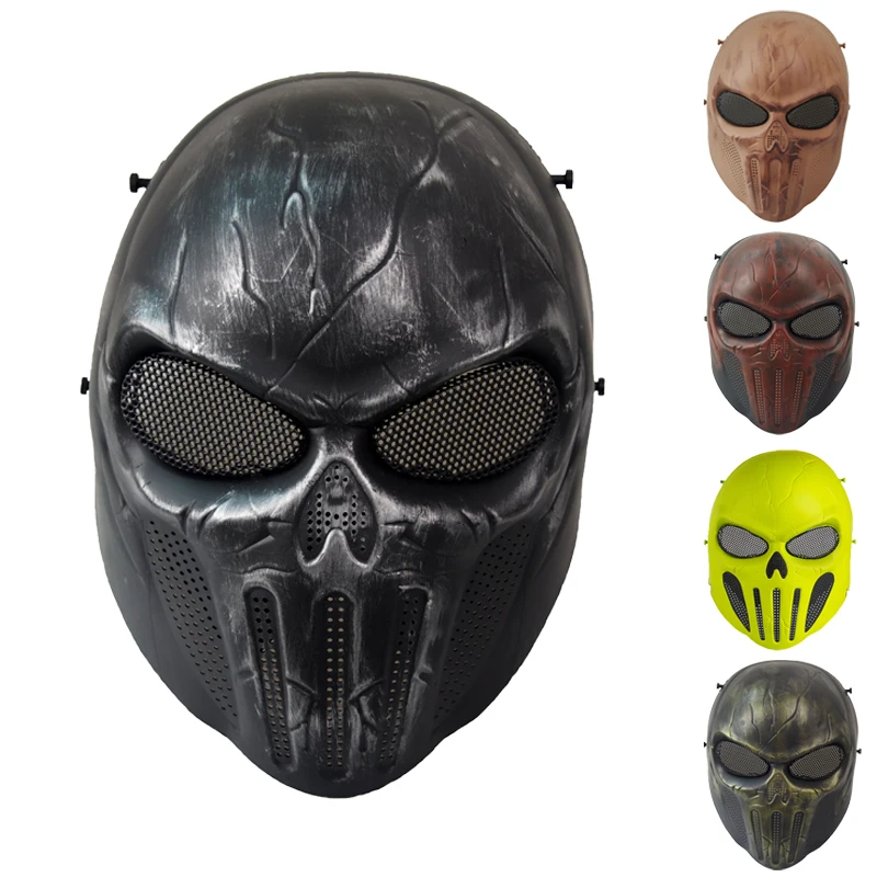 New Tactical Paintball Airsoft Skull Full Face Protection Mask Outdoor Field CS Shooting Cycling Punisher Skull Metal Mesh Masks