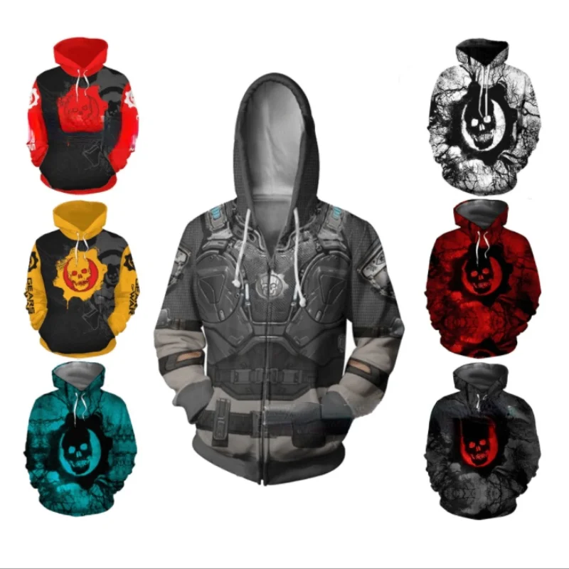 Game war machine 5 3D printed Hooded Sweatshirt gears Cosplay clothing men's and women's casual sports long sleeve coat