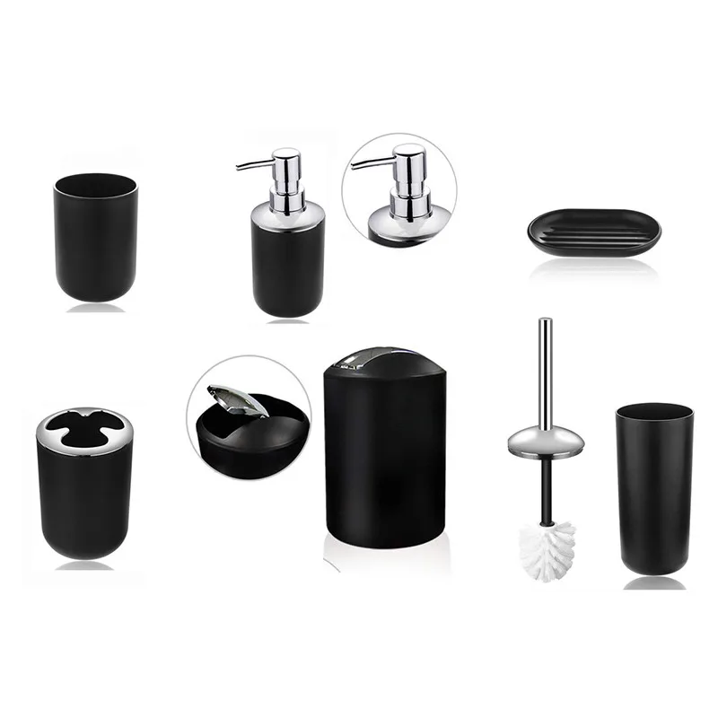 6Pcs Bathroom Accessories Set Bath Ensemble Soap Dish Trash Can Toilet Brush Tumbler Cup Necessities Kit Bathroom Accessories