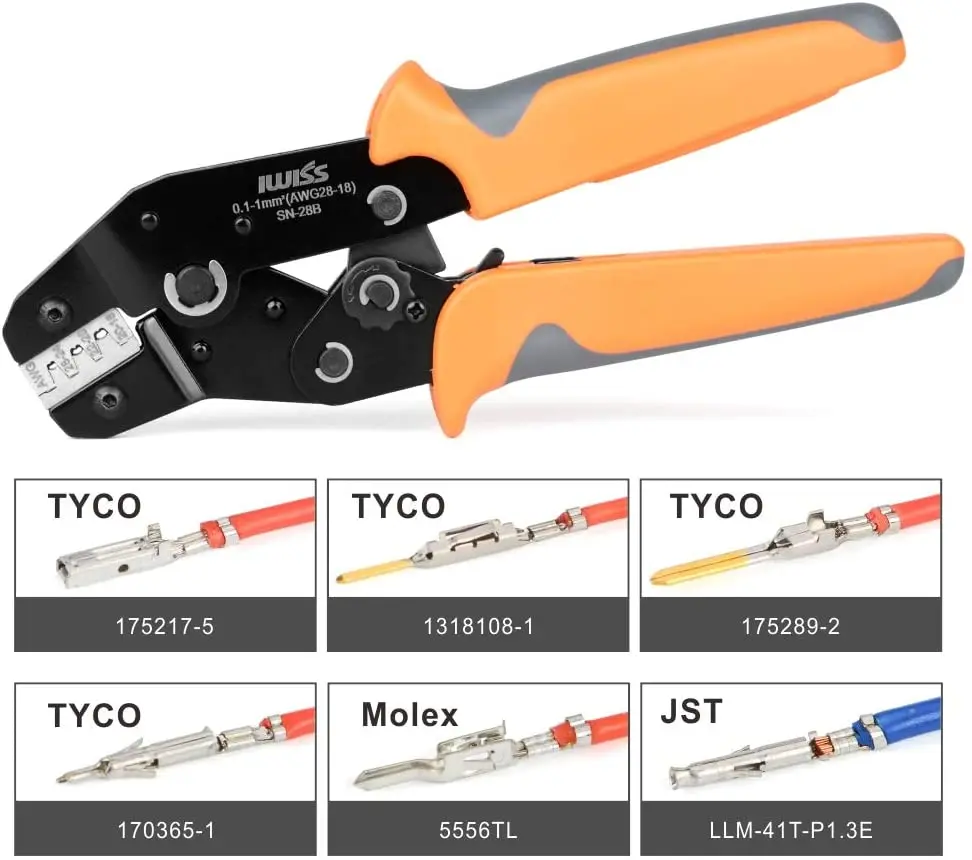 Imagem -06 - Iwiss Sn28b Alicate de Friso Crimper Ferramenta 0.11.0 mm Pins Awg28-18 Pinos Dupont para 2.54 mm 3.96 mm Kf2510 Conector