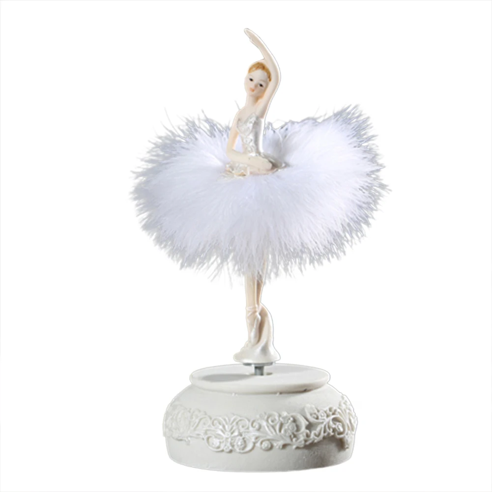 Ballerina Music Box Dancing Girl Swan Lake Carousel with Feather for Birthday Gift E2S