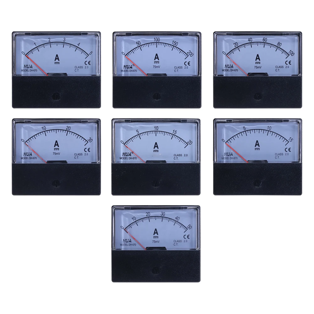 DH-670 DC Analog Current Panel Meter 5A 15A 20A 30A 50A 100A 200A Amp Panel Ammeter Pointer Type Current Meter