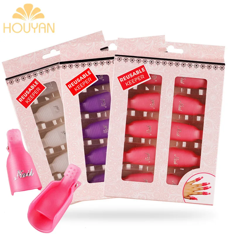 Pinzas de plástico para uñas, 10 piezas, removedor de esmalte de Gel UV, herramienta de envoltura, líquido para la eliminación de barniz, herramientas de manicura