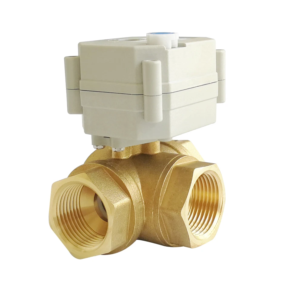 TF25-BH3-B Brass 1'' (DN25) 3 Way T Type Power Off Return Electric ball Valve AC/DC9-24V 2 Wires with signal feed back