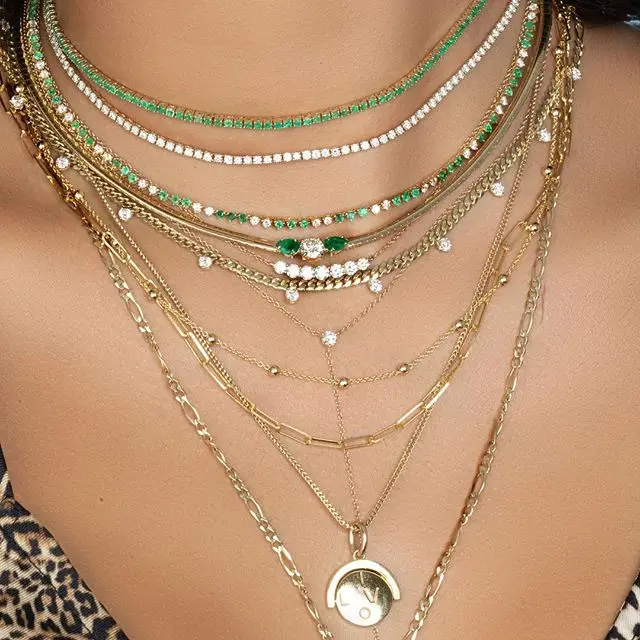 clear cz tennis chain choker necklace thin chain Gold color high quality women lady fashion trendy chockers