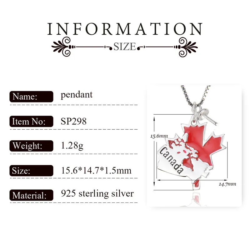 CLUCI 925 Sterling Silver Red Maple Leaf Pendant for Canada National Day Women Real Silver 925 Charms Pendant Jewelry SP298SB