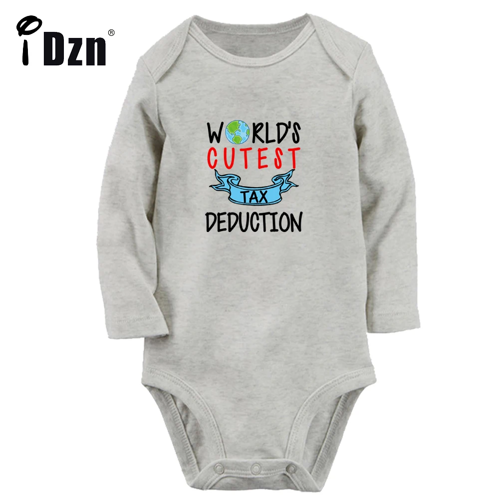 IDzn NEW World's Cutest Dedução Fiscal Diversão Impresso Baby Boy Macacão Bonito Do Bebê Menina Bodysuit Recém-nascidos Macacão Mangas Compridas Roupas