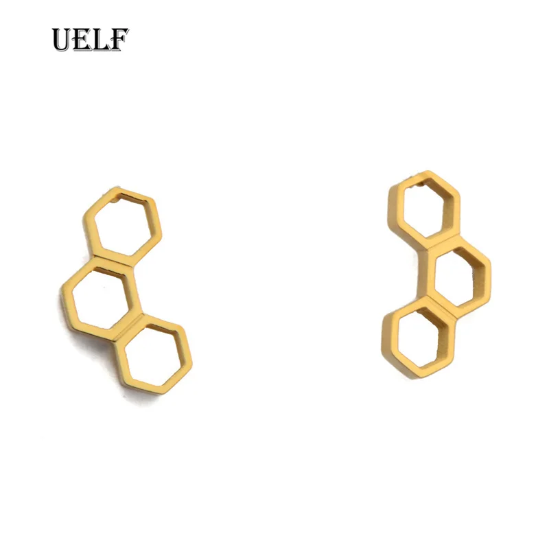 Uelf New Fashion Molecule Ear Climbers Earrings for Women Simple Korean Geometric Stud Earrings Stainless Steel Jewelry Gifts