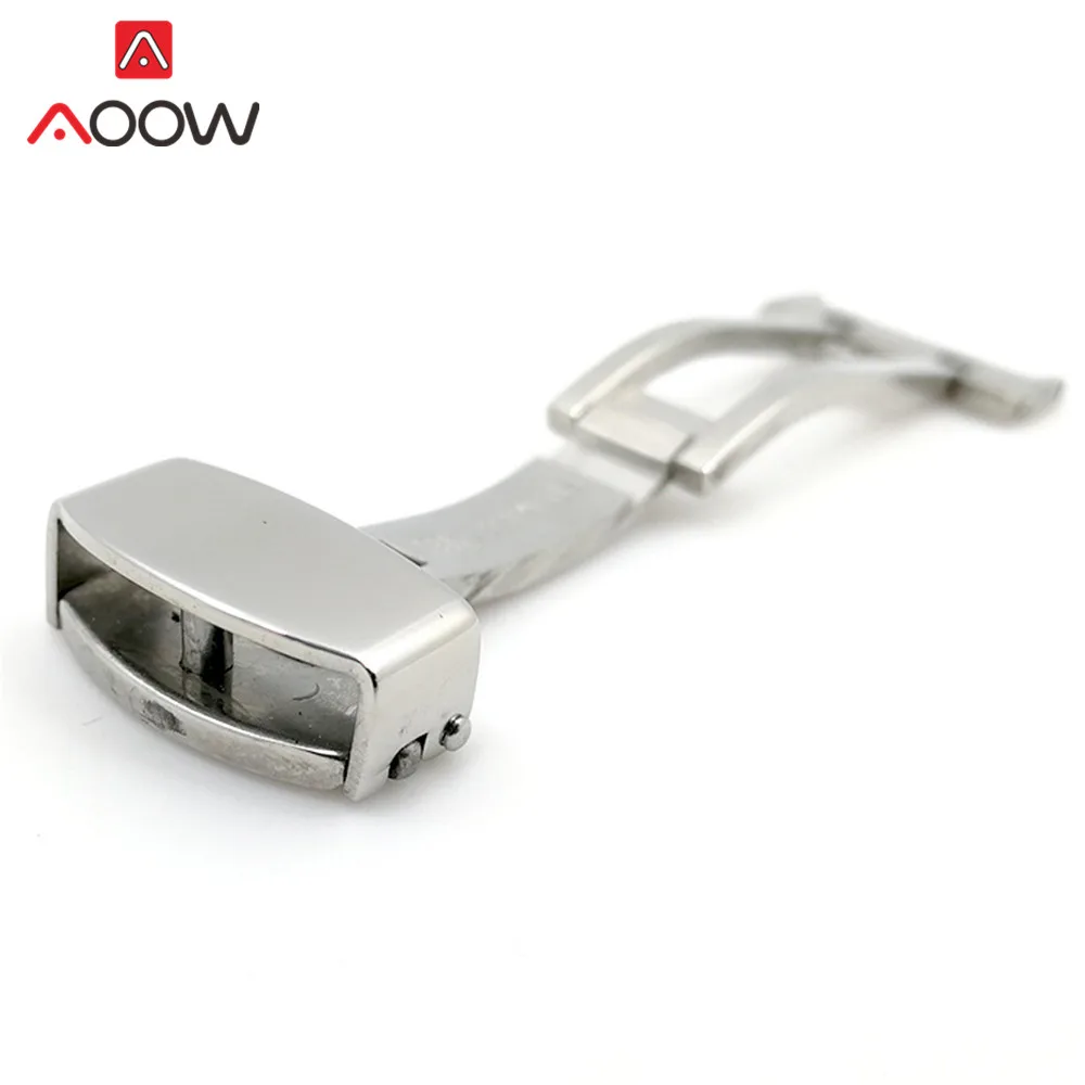 14mm 16mm 18mm 20mm 22mm Stainless Steel Butterfly Deployment Watch Band Buckle Metal Fold Button Strap Clasp Accessories Silver