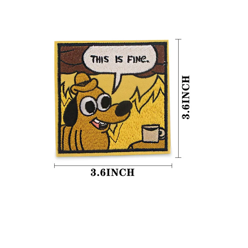 A3397 Patchfan Cartoon Dog This is Fine Text Patch Applique Stickers Pour Sewing Shirt Clothing Badges Iron On T-shirt