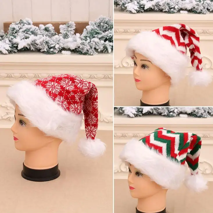 Christmas Striped Xmas Hat Decorations Red Santa Claus Bag Cutlery Bag Party Decor Christmas plush Hat kids gift  SN3432