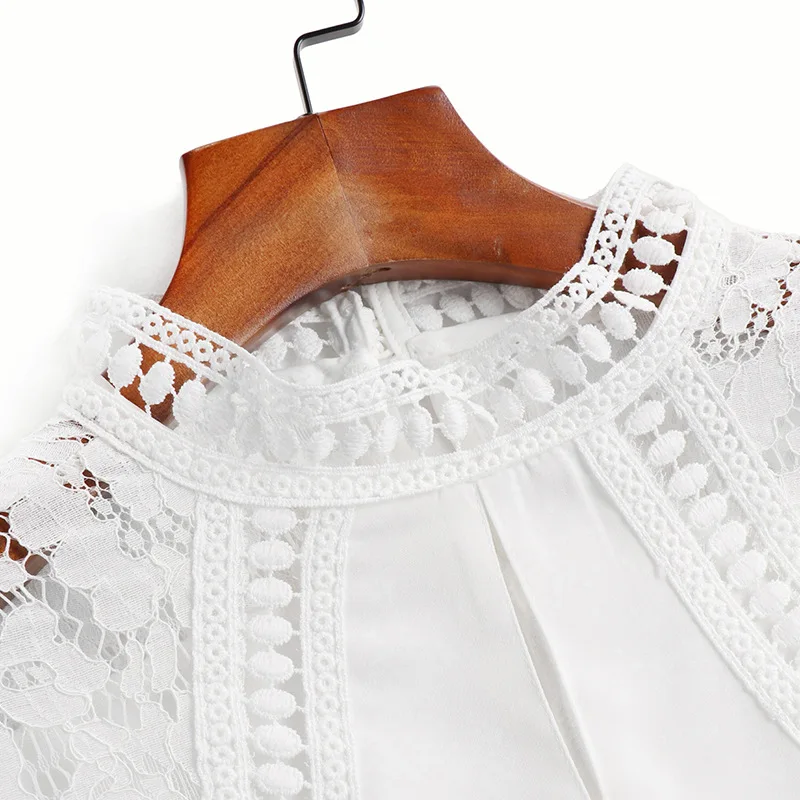 Boollili Women's Blouse Spring Autumn Blouses 2020 Womens Tops and Blouse Vintage Chiffon Lace Blouse White Shirt Camisas Mujer