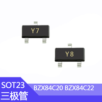 100pcs SMD BZX84C20 BZX84C22 Screen Printing Y7/Y8 Package SOT-23 Transistor 20v 22v BZX84C27 BZX84C30 BZX84C33 BZX84C36