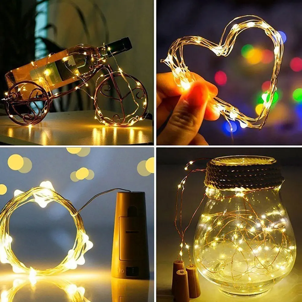 Garland Wine Bottle Fairy String Lights 20 LED Battery Cork Copper Wire String Light For Christmas Party Wedding Decor