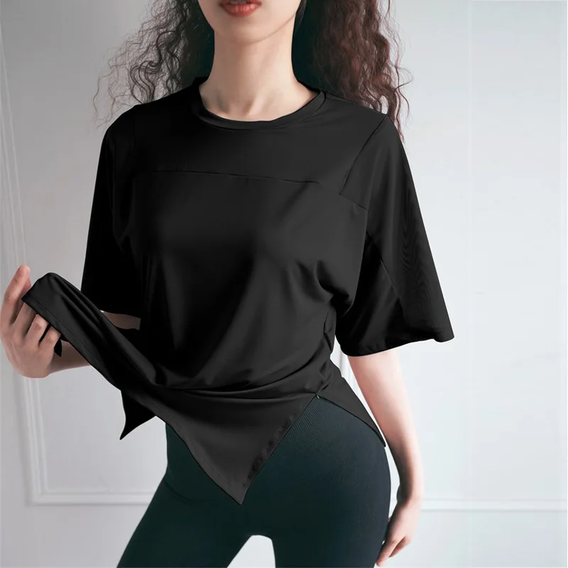 Summer Women Yoga Shirts Loose Mesh Breathable Sports Tops O-neck Short Sleeve Running T-Shirt Gym Fitness Tees Blouse Sportwear