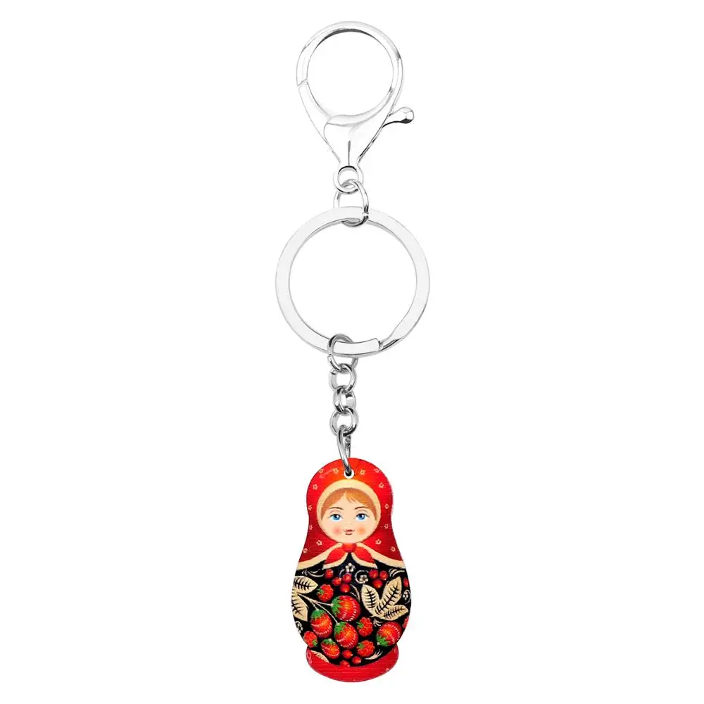 Bonsny Acrylic Anime Matryoshka Russian Doll Girl Key Chains Key Rings Bag Car Purse Decorations Keychains For Women Girls Gift