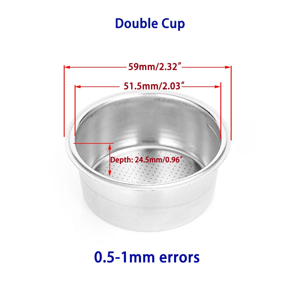 Cesta de filtro presurizado para cafetera doméstica, piezas de cafetera de doble taza, 51mm, 2 tazas