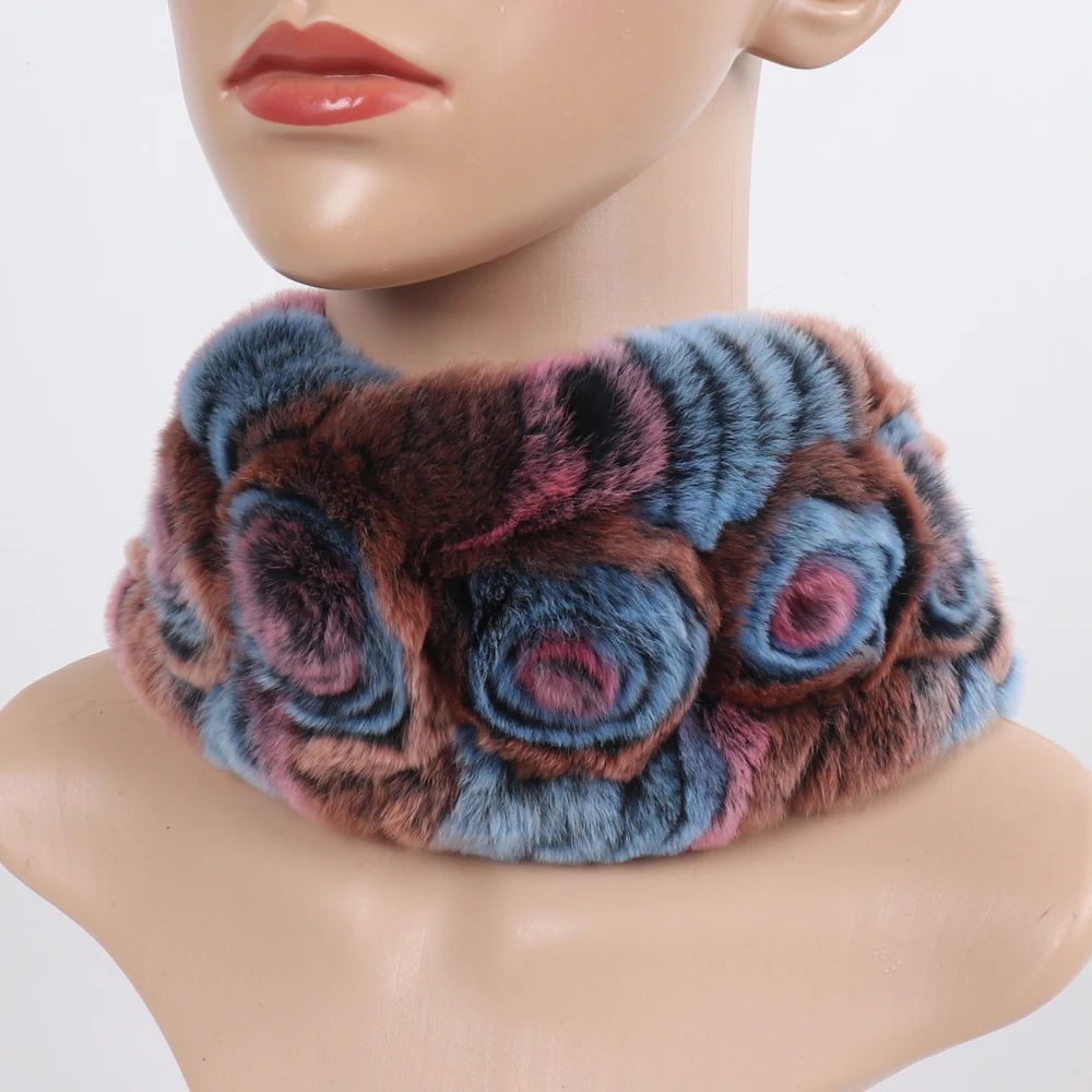 Damen Elastischer Blumen-Schal aus echtem Rex-Kaninchenfell, Natürlich Warmer Rex-Kaninchenfell-Stirnband, Damen Winter Echt-Rex-Kaninchenfell-Schals – Detail 24