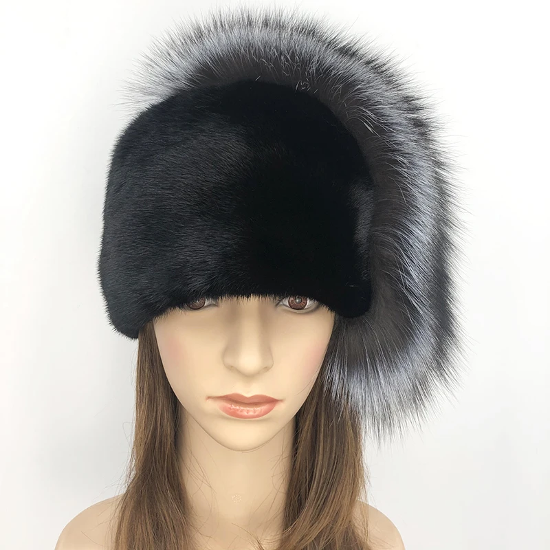 Winter Hat Women Real Fur Natural Mink Warm Hats Designer Bonnets Women Real Fox Fur Russian Hats Warm Cap Wholesale For Lady