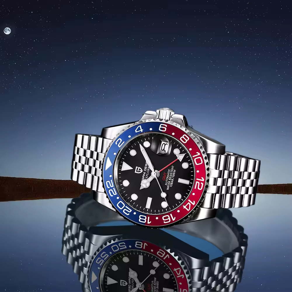 PAGANI DESIGN-Reloj de pulsera mecánico para hombre, cronógrafo de lujo con bisel de cerámica GMT, automático, resistente al agua hasta 100m