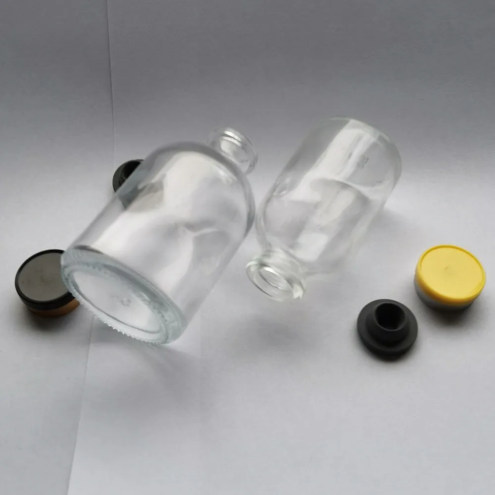 Empty 100ML 50ML 30ML Transparent  Injection Glass Vial with Plastic Aluminium Cap 1oz Clear  Liquid Medicine Glass Containers