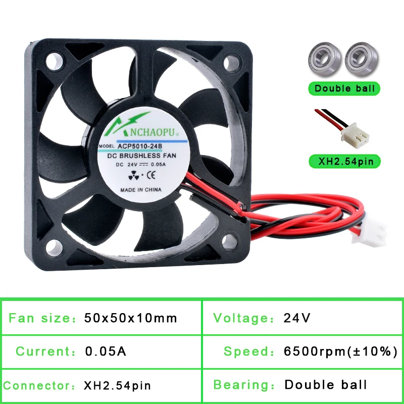 ACP5010 5cm 50mm 팬 50x50x10mm DC5V 12V 24V 2 핀 냉각 팬, 마이크로 섀시 라우터 인버터 전원 공급 장치 충전기에 적합