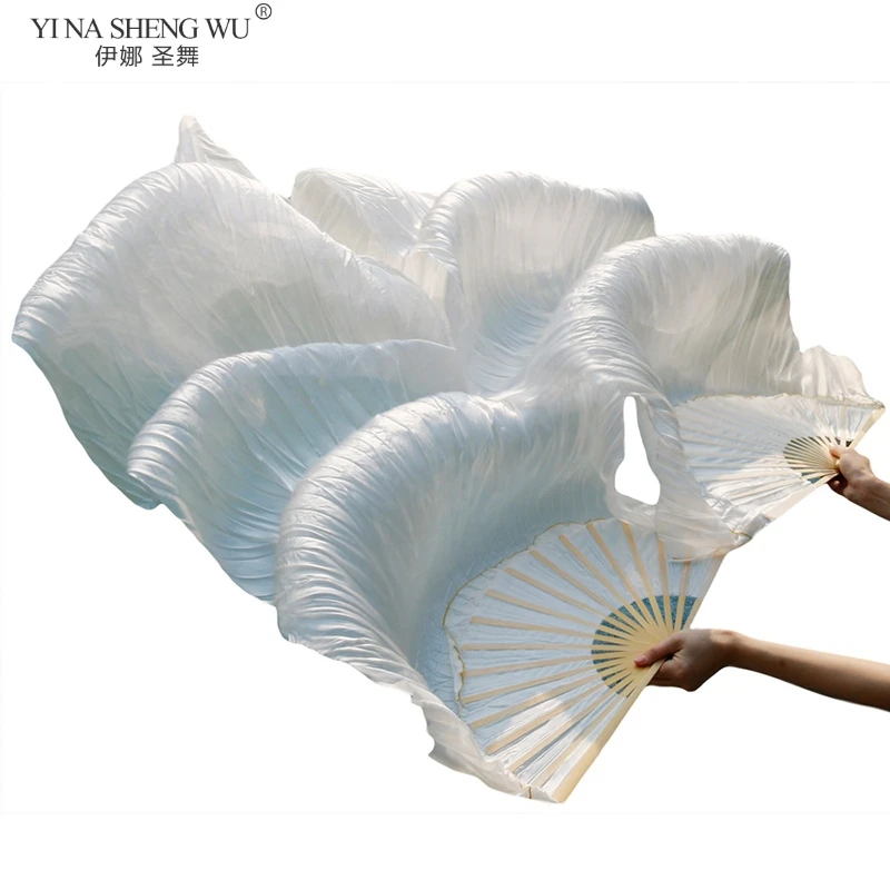 1 paire/1 pc vrai soie danse du ventre voile Fans bambou à la main teint Performance longue ventilateur danse du ventre réel Imitation soie Fans