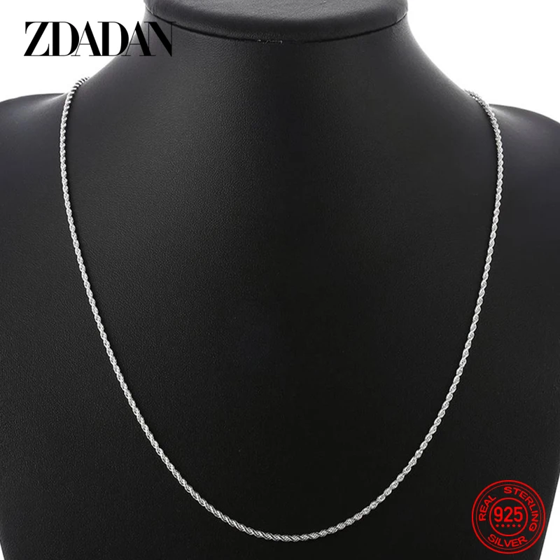 ZDADAN 925 Sterling Silver 2MM Twist Necklace For Women Fashion Party Jewelry Gift