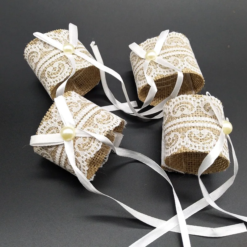 5pcs Linen Lace Napkin Ring Buckle for Rustic Wedding Table and Chair Buckle Burlap Napkin Ring Napkin Party Banquet Decoration