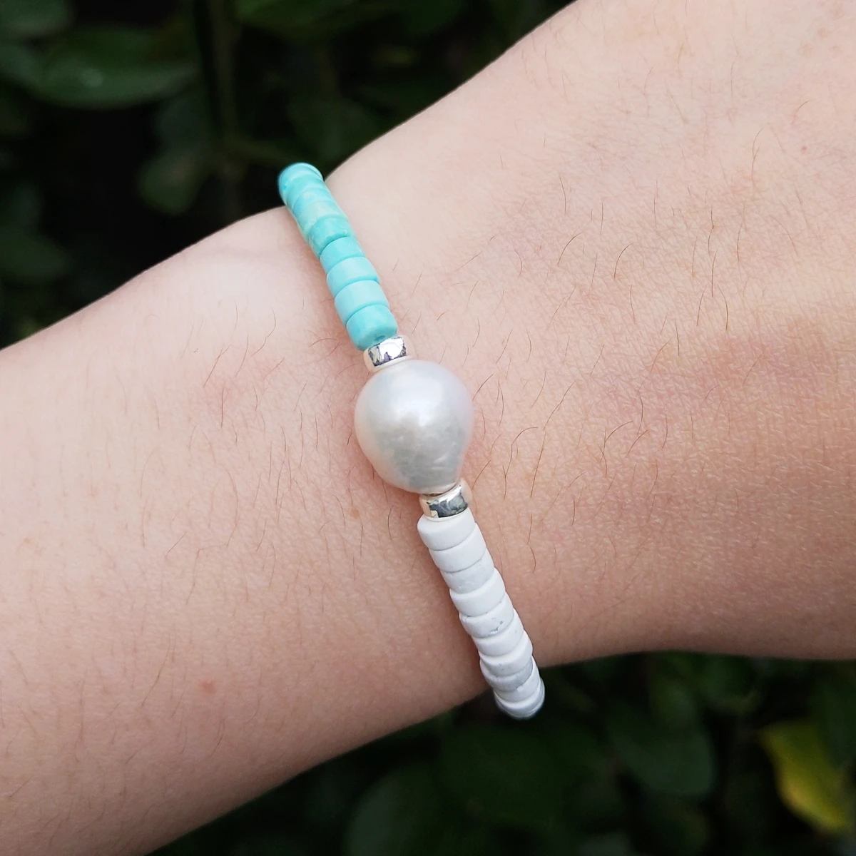 

Lii Ji Boho Bracelet Turquoise Howlite Baroque Pearl 925 Sterling Silver Bracelet Unique Women Men Holiday Birthday Gift