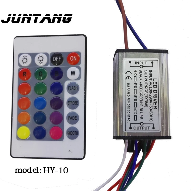 

10 Вт RGB Водонепроницаемый источник питания привода (3x3 W), вход переменного тока AC85-265V, выход DC6-12V, цветная (RGB) Источник питания привода с 24-клавишным контроллером светодиодный драйвер