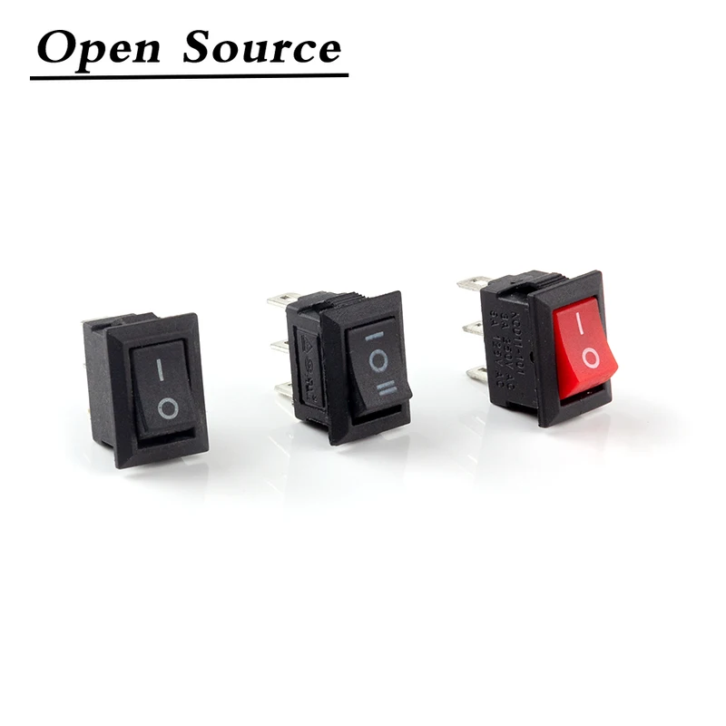 10Pcs Push Button Switch 10x15mm SPST 3Pin 3A 250V KCD11 Snap-in on/Off On-Off-On Rocker Switch 10MM*15MM Black Red and White