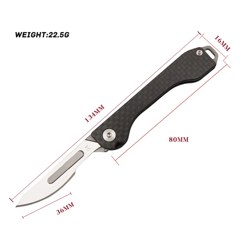 Carbon Fiber Folding Key Knife EDC Portable Scalpel Mini Pocket Knifes Emergency Medical Folding Knives Self-defense Survival