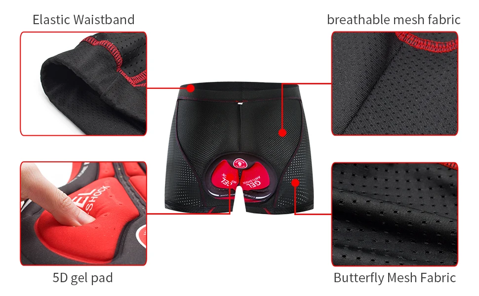 WOSAWE Upgrade Cycling Shorts Men Cycling Underwear Pro 5D Gel Pad Shockproof Padded Underpant Bicycle Shorts Bike Underwear