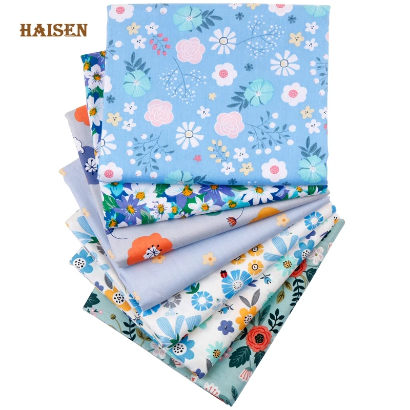 Printed Twill Cotton Fabric,Idyllic Blue Floral Series Meter Cloth For DIY Sewing Quilting Baby & Child's Bedclothes Material