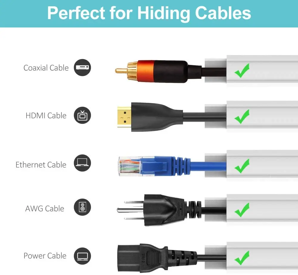 2020 Upgraded New Trunking Cable Concealer Cord Cover Corner Duct Cable Management Channel for Floor Baseboard Wall Corne,Gray