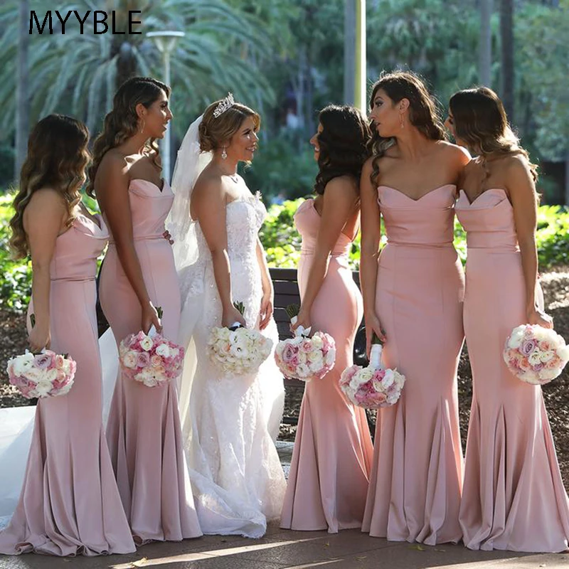 Myyble 2020 rosa vestidos de dama de honra sereia vestido para festa de casamento simples robe demoiselle dhonhonneur longo vestido de dama de honra