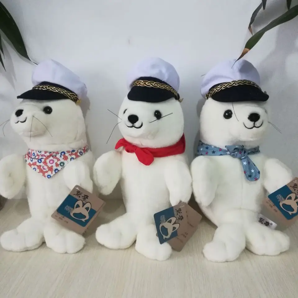 about 30cm lovely scarf seal plush toy navy hat white seal soft doll birthday gift s0895