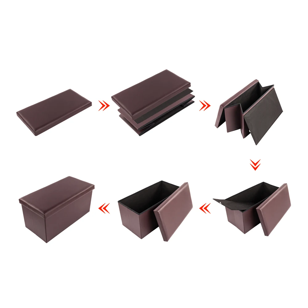 Storage Leather Stool F-01L Practical PVC Leather Square Shape bedroom Footstool Brown Space saving - US Stock