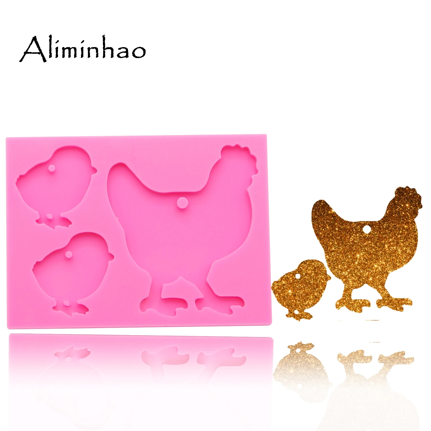 

DY0100 Shiny Chicken family silicone Keychains mold animal Chicken mom and baby clay DIY Jewelry Making epoxy Resin mold